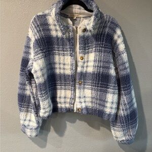 Madden Girl Blue and White Checkered Fleece Jacket